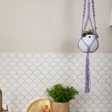 Macrame Hanger Self Watering Set - Lavender Purple + Designer White